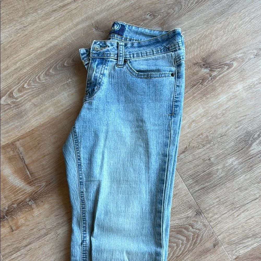 Angels Embroidered Vintage Flare Blue Jeans - Picture 5 of 7